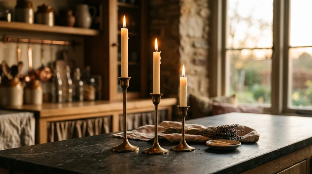3. The Trio of Staggered Brass Candlesticks