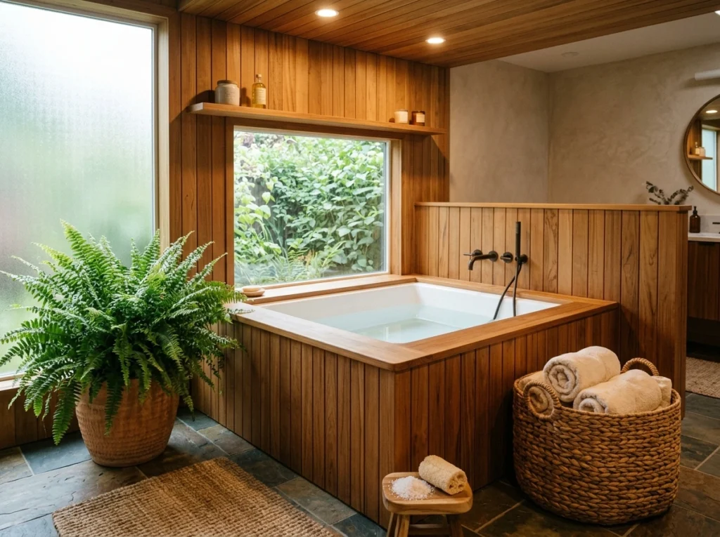 3. The Organic Wood-Slat Surround Tub