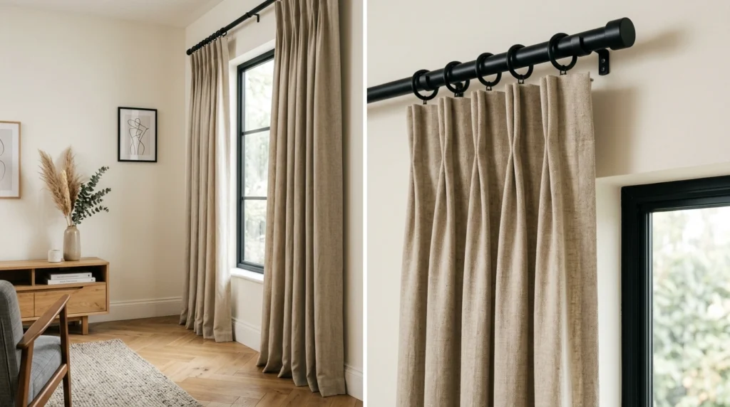 4. Subtle Oatmeal Pinch-Pleats for Extra Structure