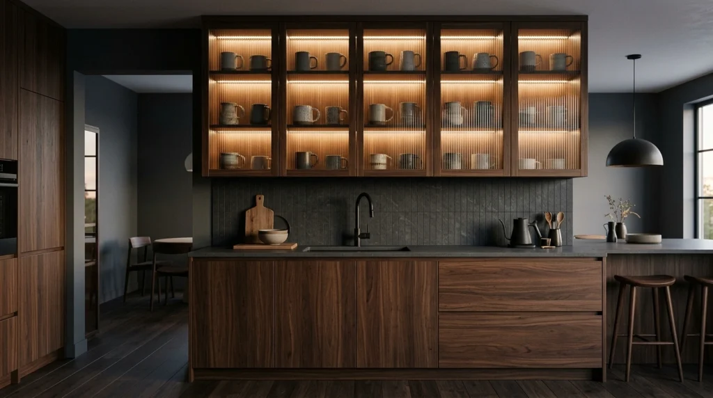 4. The Walnut and Ribbed Glass Showcase