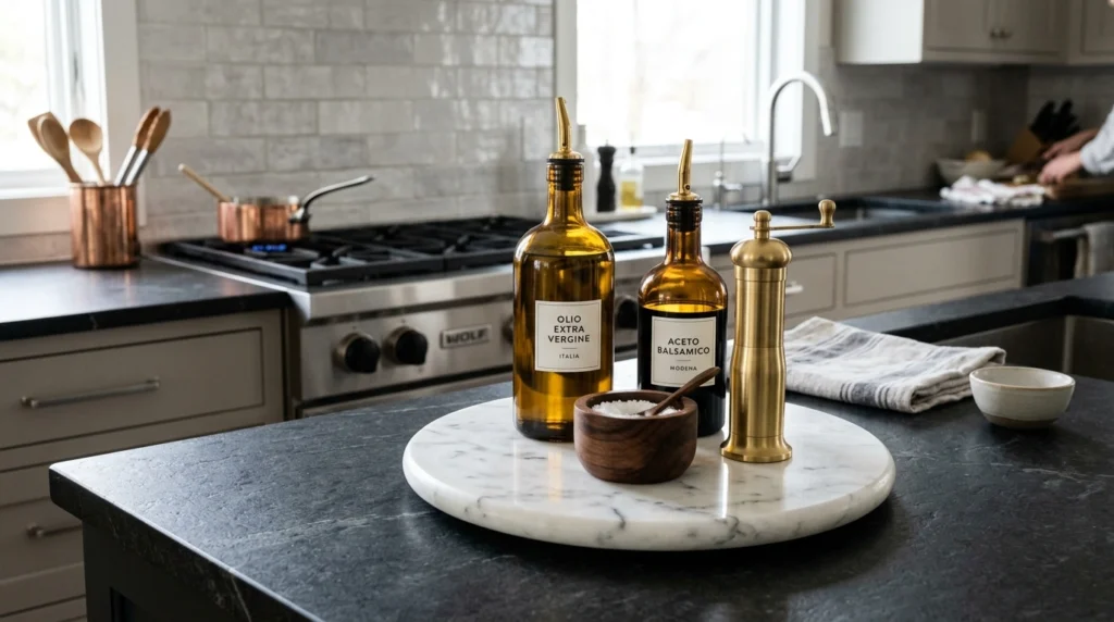 4. The Marble Lazy Susan with Daily Cooking Oils