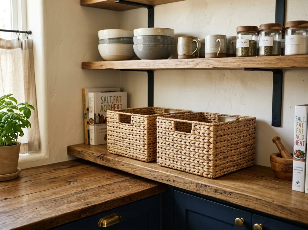 4. Woven Seagrass Baskets for Clever Hidden Storage