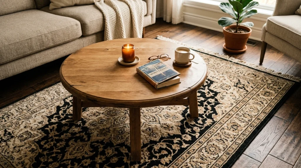 4. The Vintage Black-and-Cream Patterned Rug