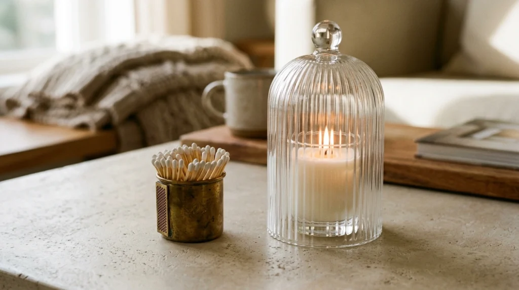 5. The Brass Match Striker and Ribbed Glass Cloche