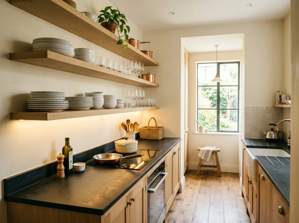 5. The Open-Shelving Galley with Under-Cabinet Task Lighting