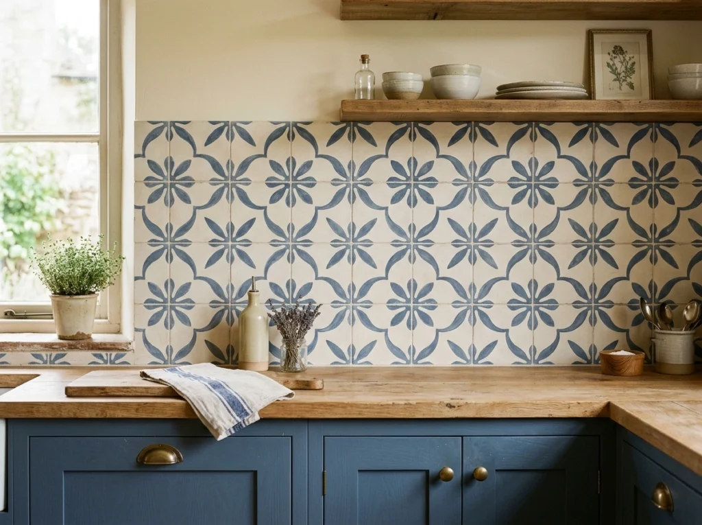 5. Hand-Painted Cement Tiles for Graphic Charm
