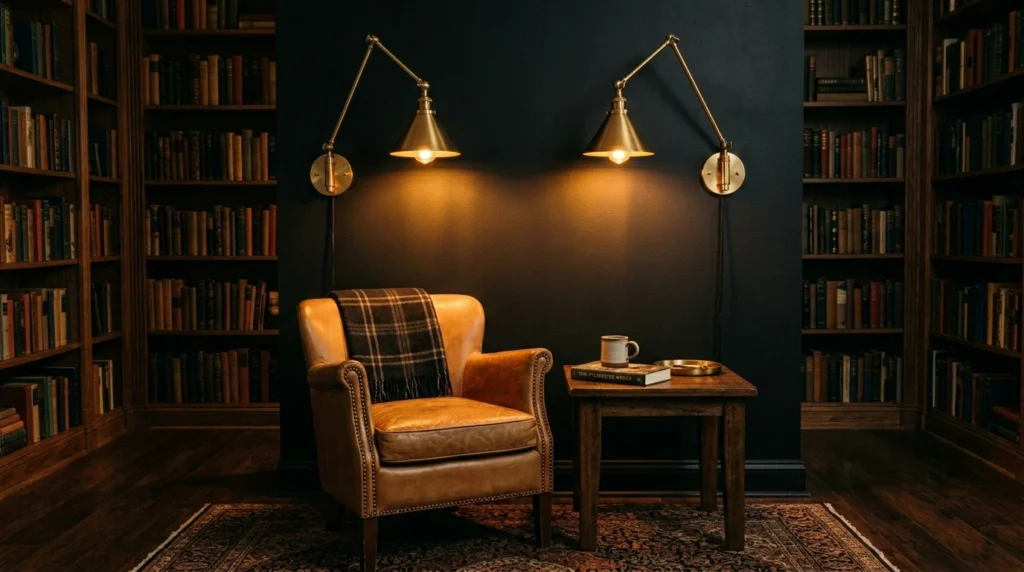 5. Warm Brass Accents and Moody Sconces