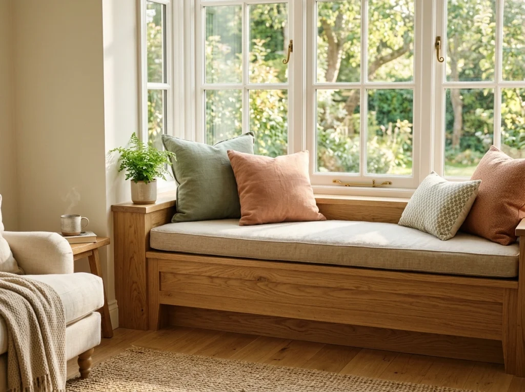 6. The Built-In Window Seat with Custom Linen Cushions