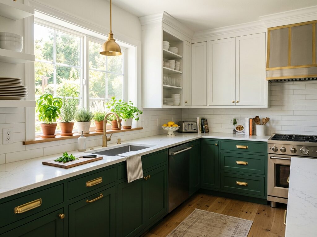 6. Forest Green and Brass-Accented Alabaster