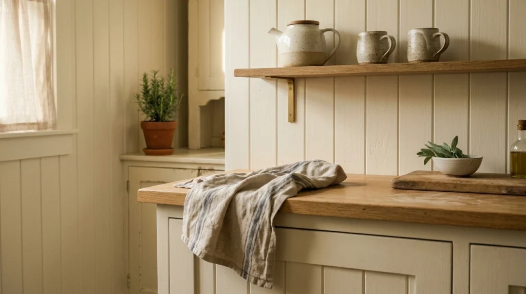 Warm White Shiplap Walls with Vertical Installation