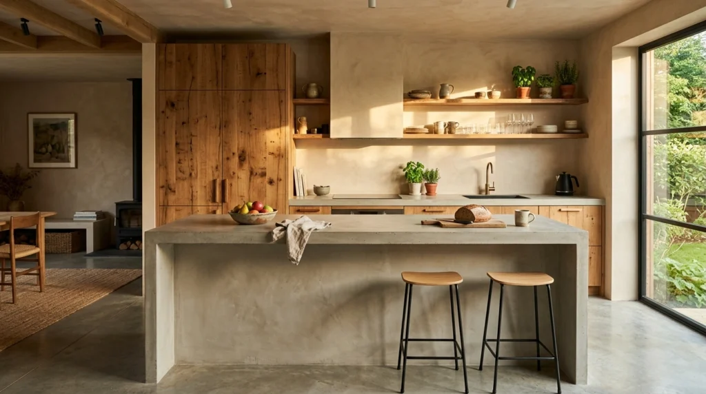 6. The Bouclé Accent and Bleached Ash Studio