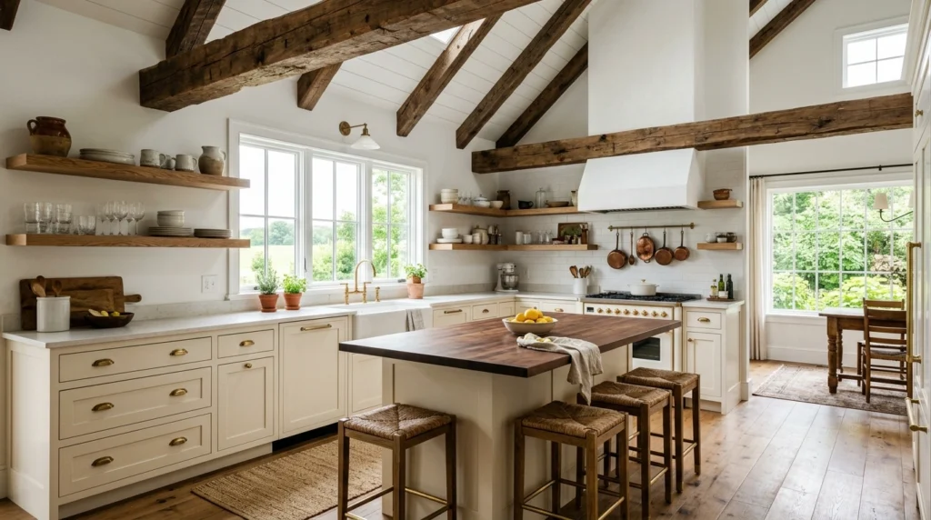 6. Reclaimed Wood Ceiling Beams to Ground the White Space