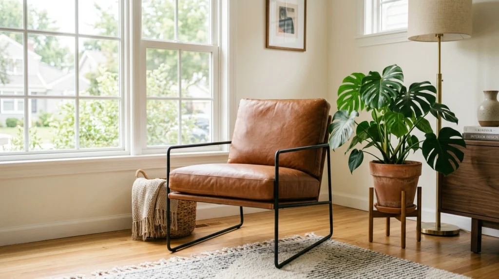 6. The Black Leather and Iron Accent Chairs