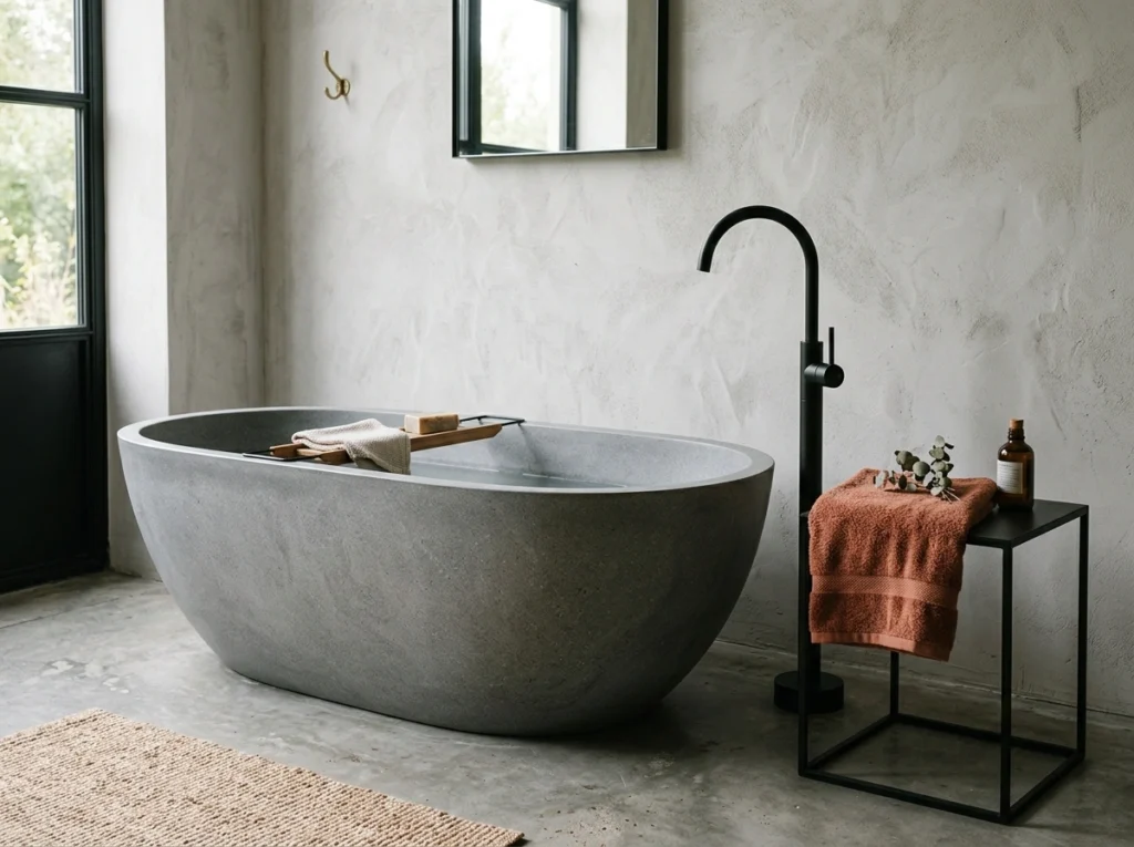 6. Stone-Look Composite Tub on Concrete