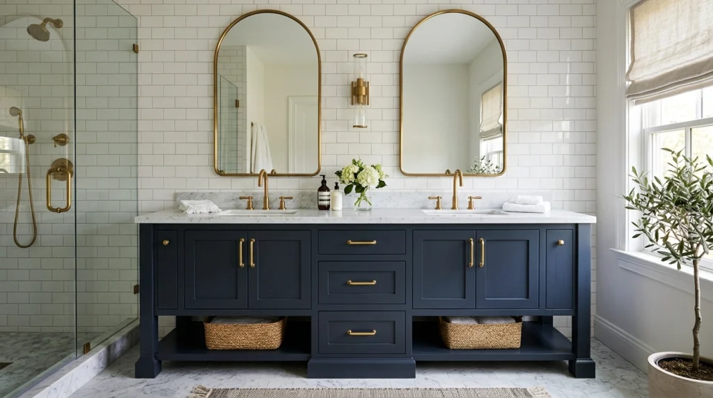6. The Bold Charcoal Blue with Brass Accents