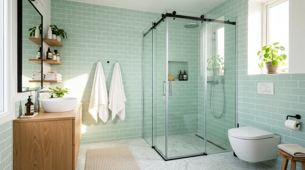 6. Corner Glass Showers to Maximize Tight Layouts