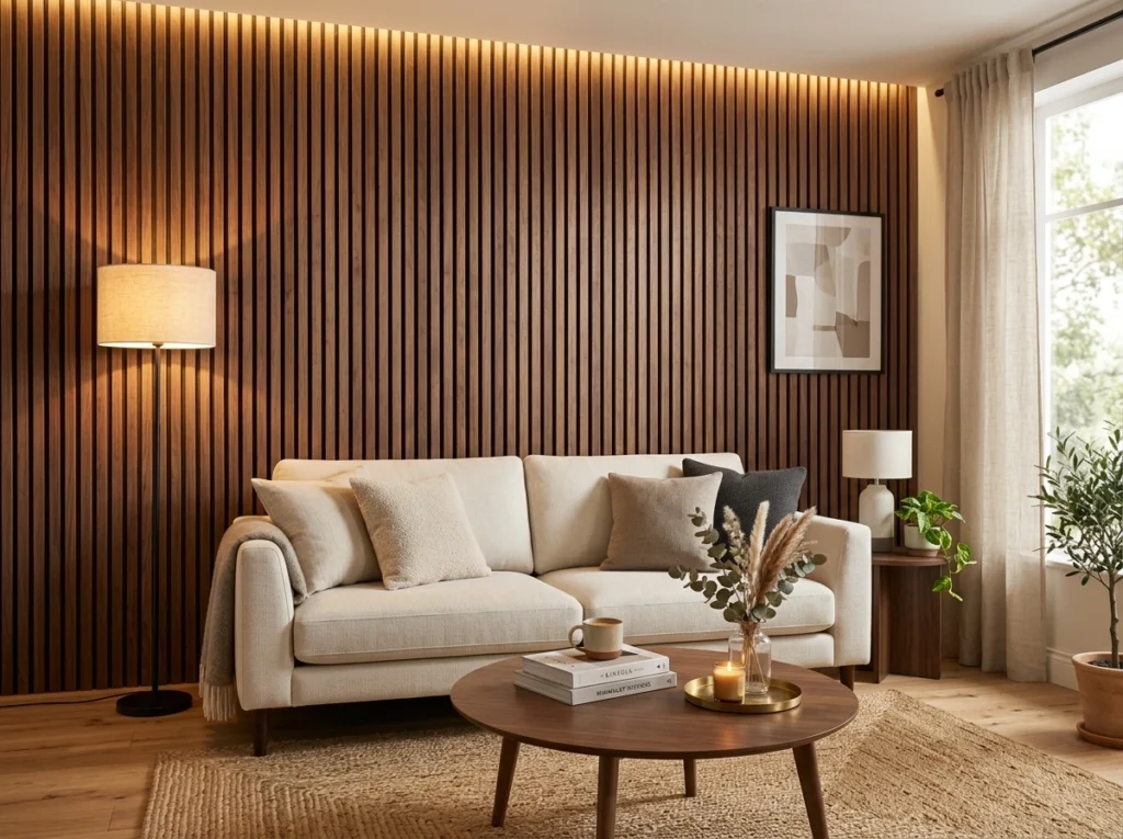 7. Warm Walnut Wood Wall Paneling