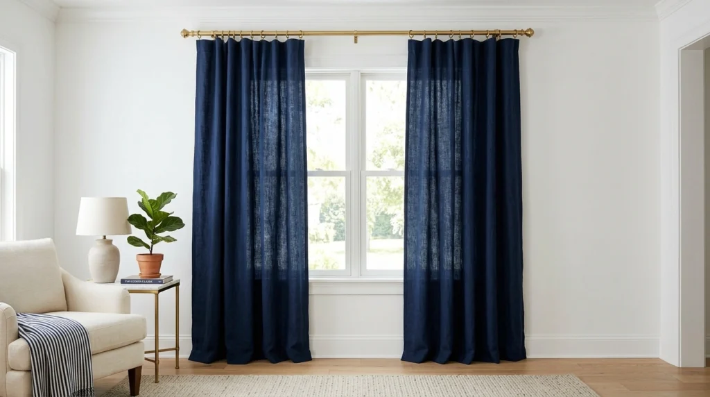 7. Classic Navy Blue Linen to Ground Bright Walls