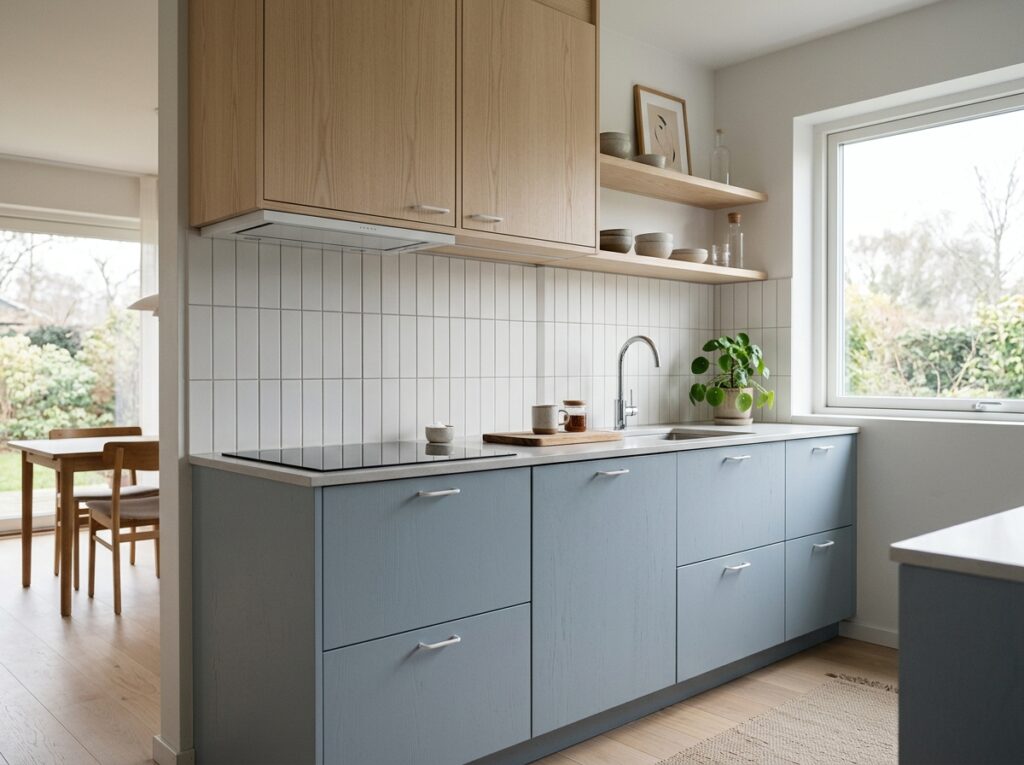 7. Dusty Blue and Pale Ash Wood