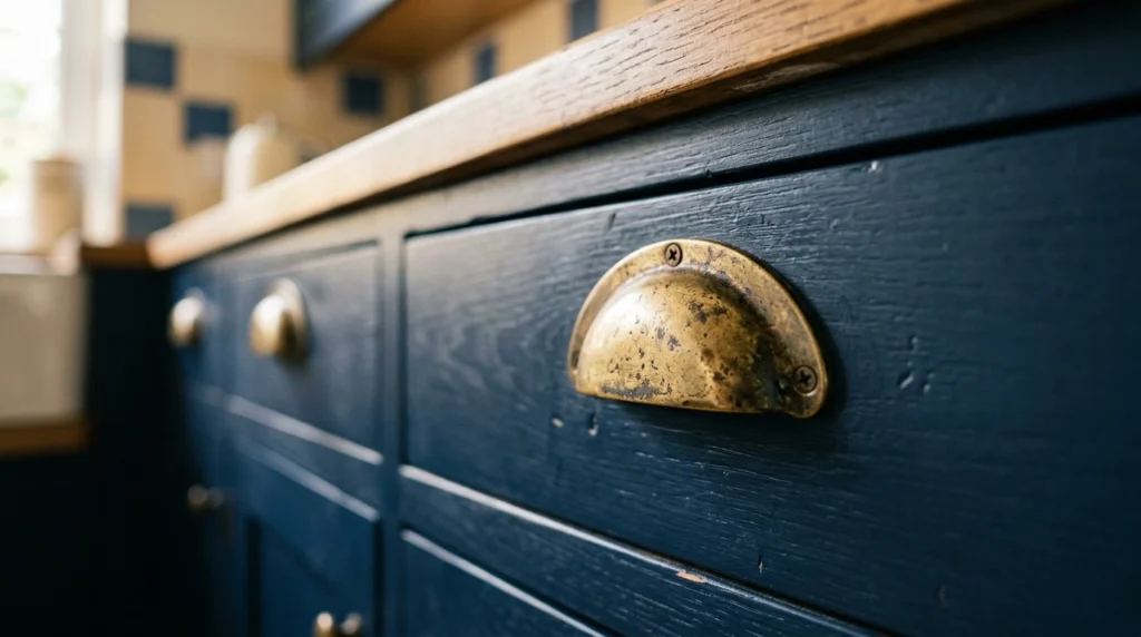 Patinated Brass Cabinet Hardware and Cup Pulls