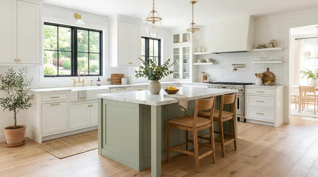 7. A Sage Green Kitchen Island as a Soft Focal Point