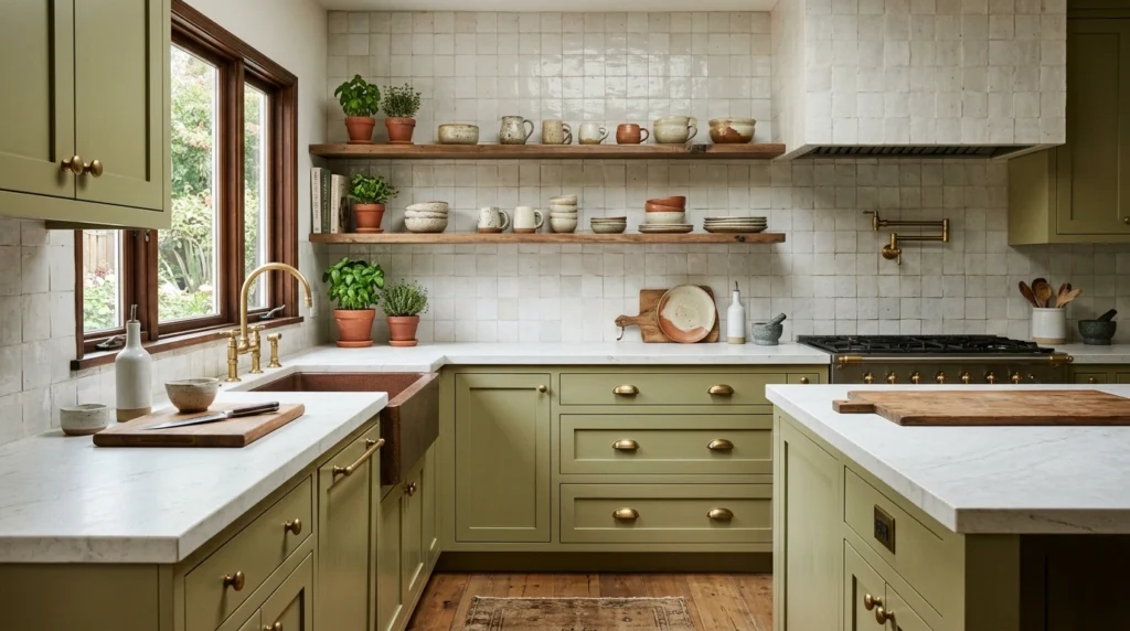 7. Pale Olive Green Cabinets