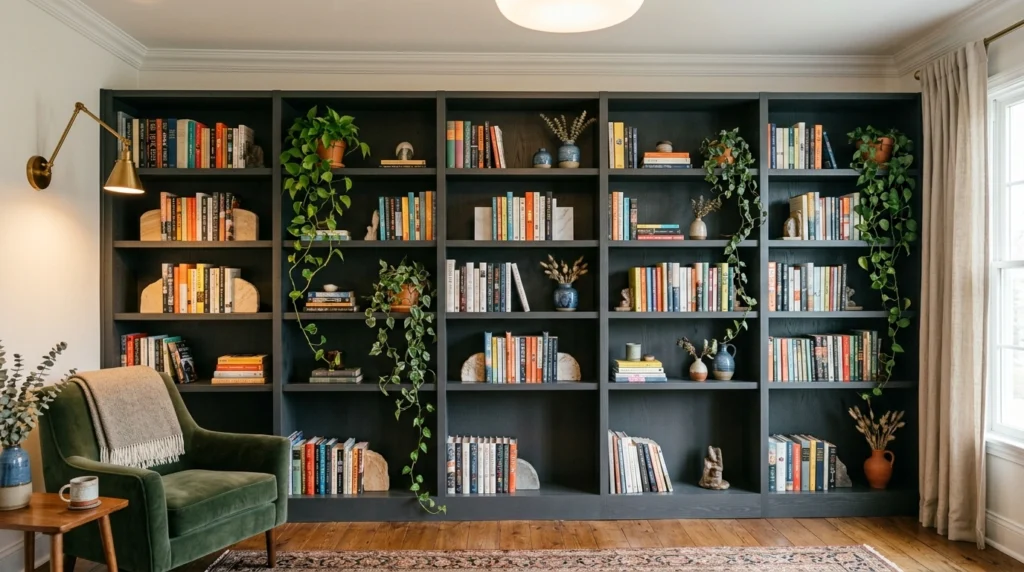 7. The Deep Charcoal Built-In Bookshelf