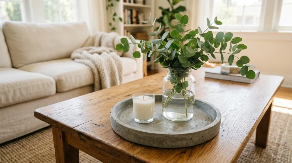 8. The Textured Concrete Tray and Fresh Silver Dollar Eucalyptus