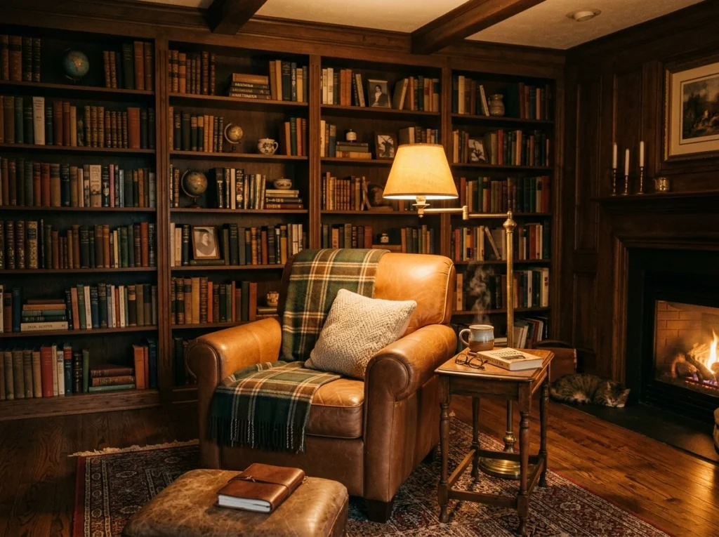 8. Caramel Leather and Classic Plaid Textiles