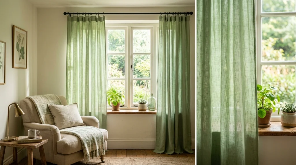 8. Light-Filtering Soft Sage Drapes