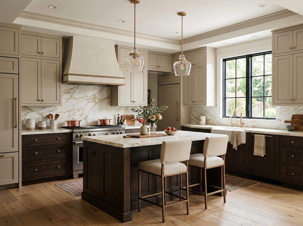 8. Warm Greige and Dark Espresso Wood