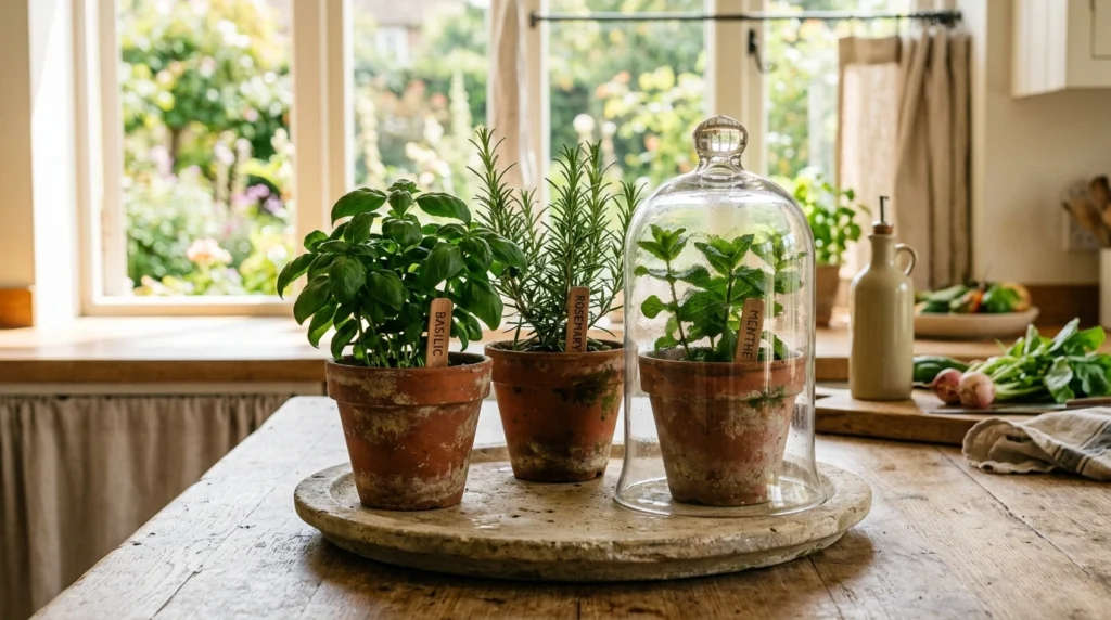 8. The Potted Herb Garden in Terracotta Cloches