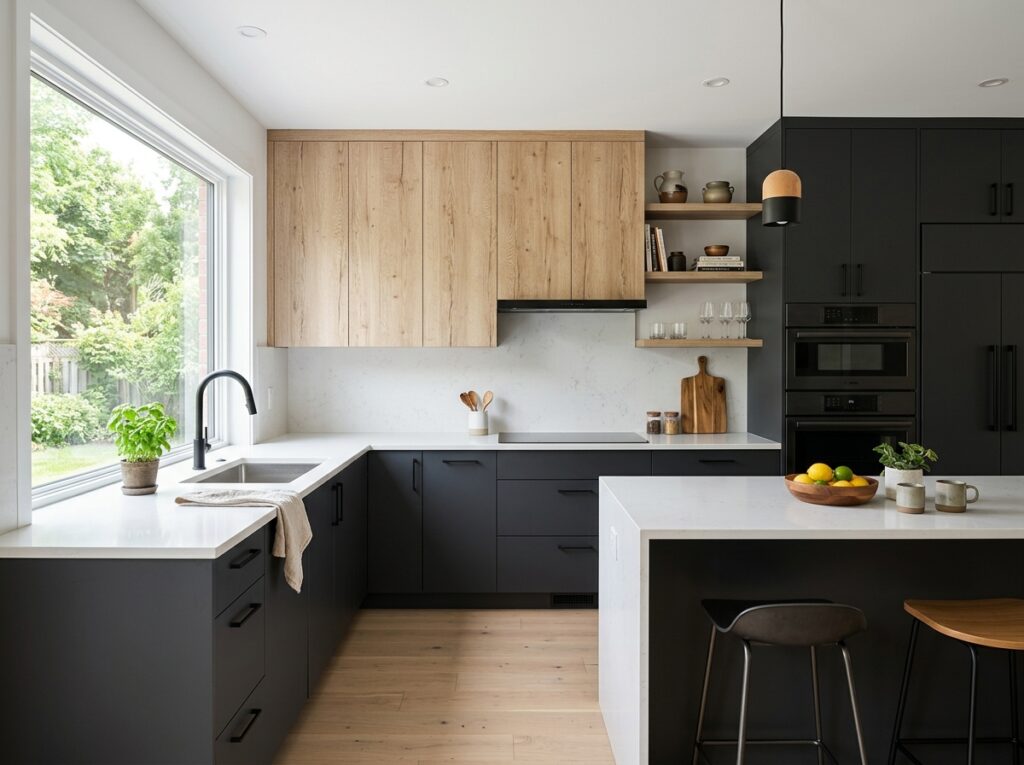 9. Matte Charcoal and Pale White Oak