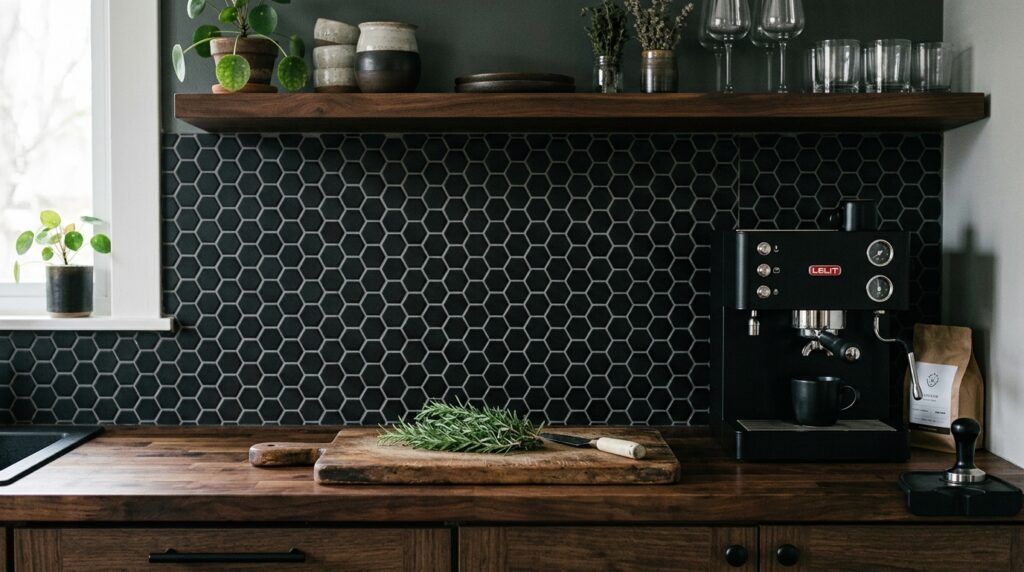 09. Matte Black Hexagon Mosaic