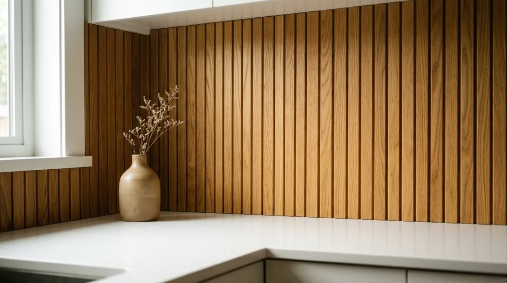9. Exposed Slat Wood Accent Backsplashes