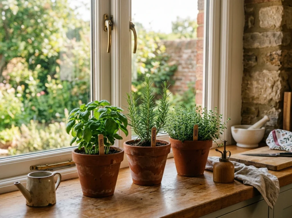 9. Introducing Fresh Potted Herbs on the Windowsill