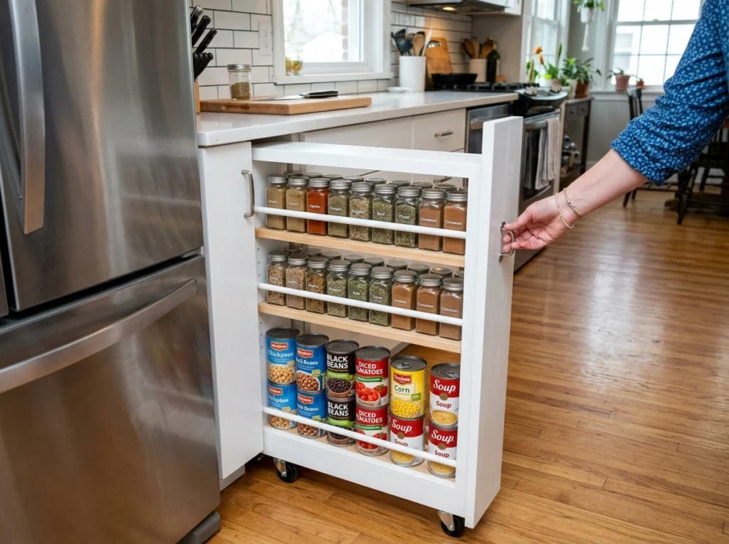 9. Slim Pull-Out Pantries for Awkward Gaps