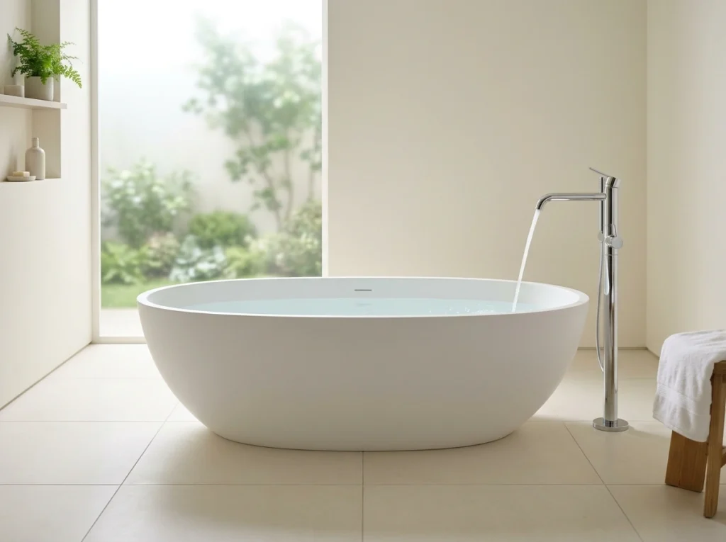 9. The Modern Oval Tub with Floor Faucet