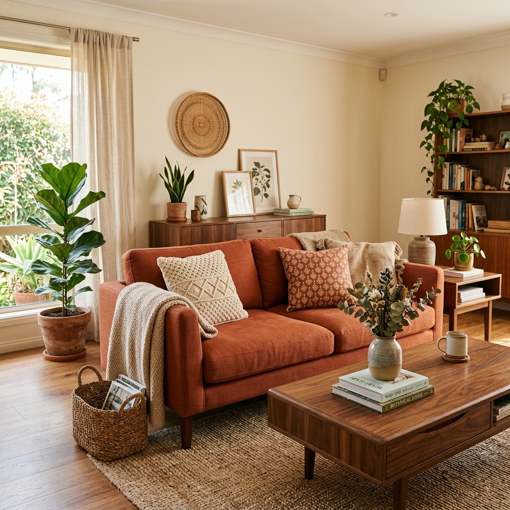 Pair Terracotta with Warm Wood Furniture