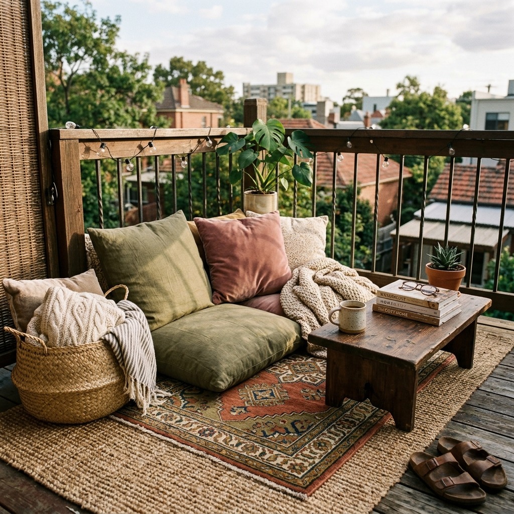 A Layered Floor Nook Beside the Railing