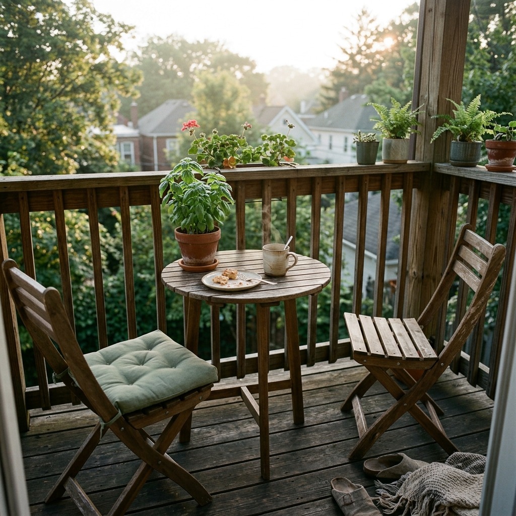 A Cozy Wooden Bistro Set for Morning Coffee
