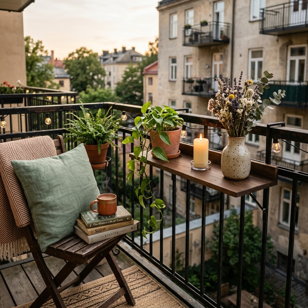 A Slim Railing Shelf for Plants and Candles