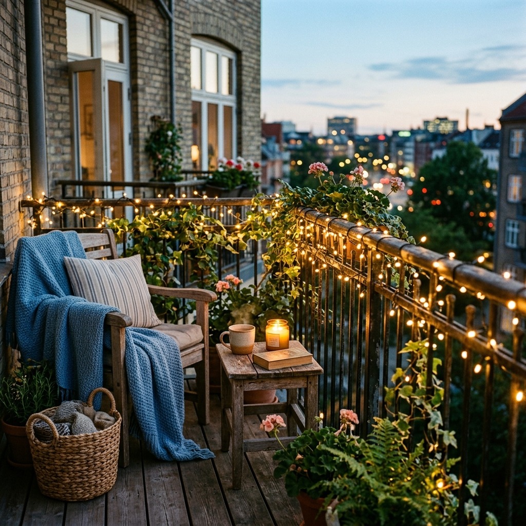 Warm String Lights Woven Through the Bars