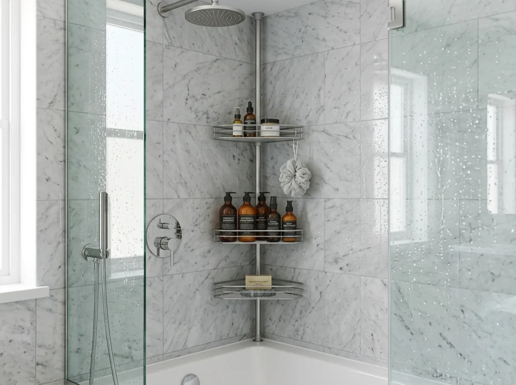 10. Rust-Proof Aluminum Tension Rod Shower Caddies