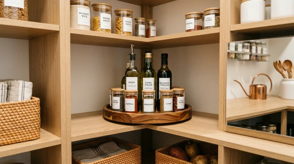 10. Lazy Susans for Corner Shelf Efficiency