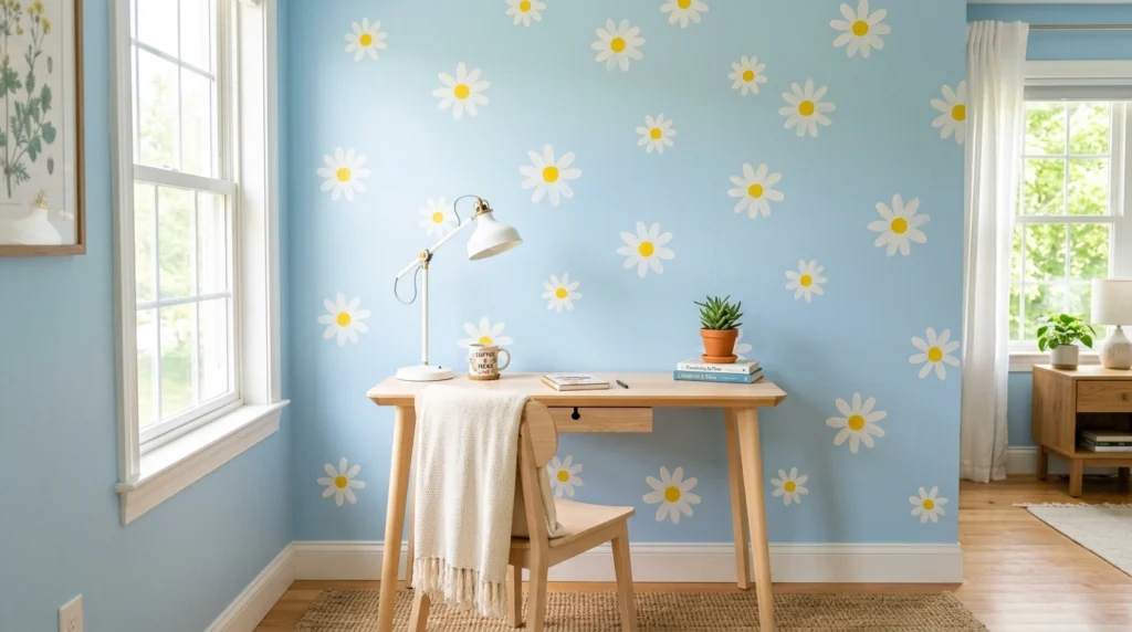 11. The Soft Daisy Pattern Accent Wall