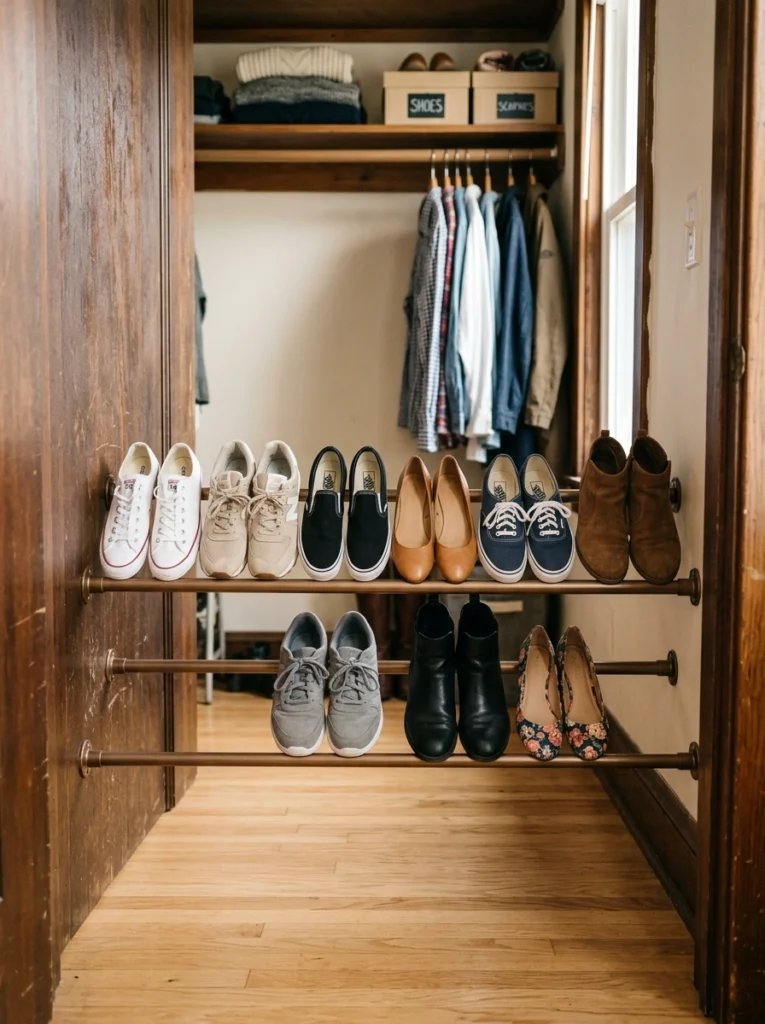 12. The Tension Rod Shoe Rack