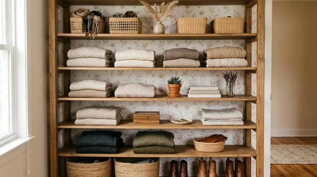 12. Accent Wallpaper Backing for Open Shelves