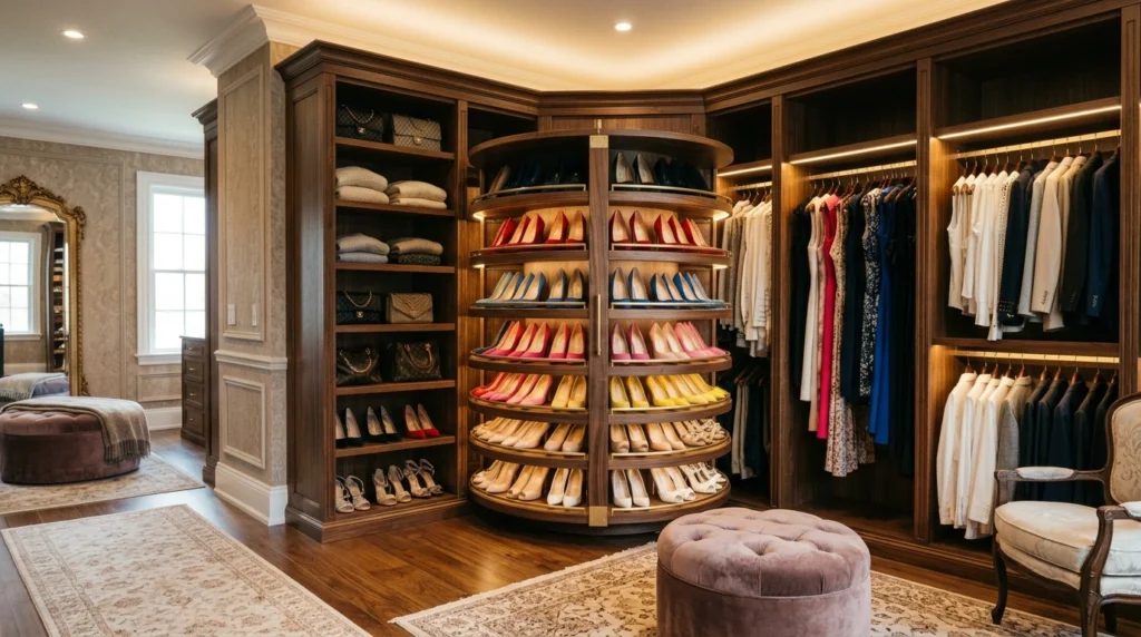 12. Corner Lazy Susan Shoe Carousel