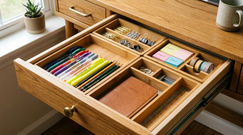 12. Bamboo Drawer Dividers for Shallow Desks